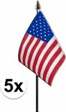 Merkloos / Sans marque Amerika/USA - 5x - mini vlaggetje van 10 x 15 cm op stokje - Landen vlag - H27 cm - polyester