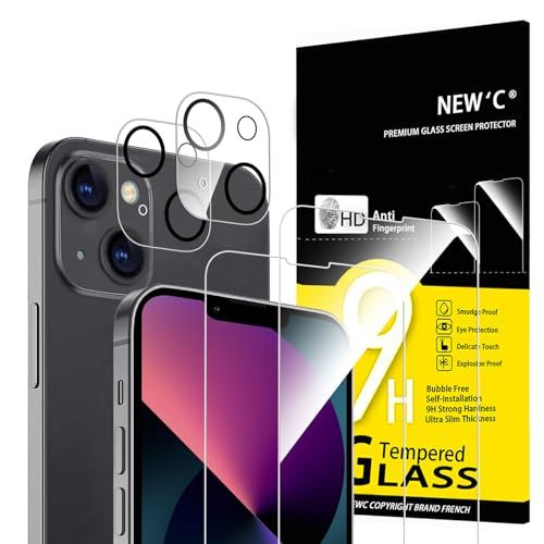 NEW'C Set van 4, 2 x Screen Protector voor iPhone 13 Mini en 2 x Camera Lens Protector - Gehard Glass Schermbeschermer - Luchtbelvrij - Ultrabestendig - 9H hardheidsglas