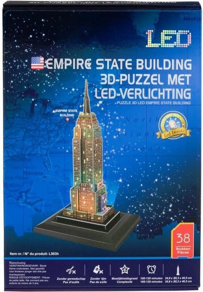 EVORA Empire State Building 3D-puzzel met led-verlichting - diverse kleuren - kunststof