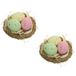 Decoris 4x stuks decoratie vogelnestje met 3 gekleurde eieren 9 x 5 cm - Pasen voorjaar thema versiering