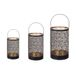 GILDE Set van 3 windlichten kubus van metaal - cilindrisch - zwart - hoogte 43cm - Ø 25cm - honingraatpatroon