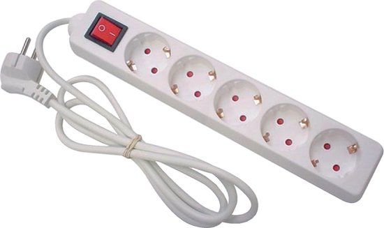 Perel Stekkerdoos - 5 stopcontacten met schakelaar - 1.5 m - Wit
