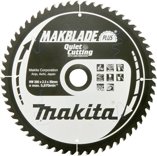 Makita Afkortzaagblad voor Hout | Makblade-Plus | Ø 260mm Asgat 30mm 40T - B-32487