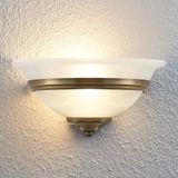 Lindby Wandlamp Irimia - 1 Licht - Glas, Metaal - Wit Gesatineerd, Oud Messing