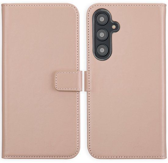 Selencia Hoesje - Geschikt voor Samsung Galaxy S24 FE - Echt Lederen Bookcase - Dusty Pink