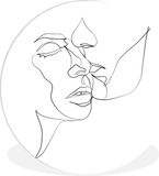 Merkloos / Sans marque WallCircle - Wandcirkel ⌀ 140 - Abstracte line art van een man die de neus van een vrouw kust vierkant - Ronde schilderijen woonkamer - Wandbord rond - Muurdecoratie cirkel - Kamer decoratie binnen - Wanddecoratie muurcirkel - Woonaccessoires