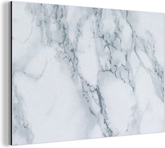 MuchoWow Wanddecoratie Metaal - Aluminium Schilderij Industrieel - Marmer - Patroon - Gijs - Wit - Marmerlook - Luxe - 120x80 cm - Dibond