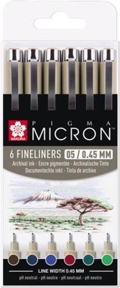 Sakura Pigma Micron 6 kleuren fineliners "Earth" - 05 - 0,45mm