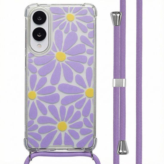imoshion Hoesje - Geschikt voor Samsung Galaxy S25 Edge - Design Hoesje met Koord - Tropical Violet Flowers Connect