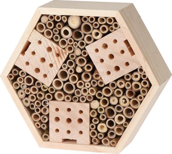 Pro Garden Insectenhotel Hexagon - hout - naturel - 22 x 7 x 20 cm