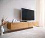 DELIFE meuble TV Kayu acacia naturel 220 cm 4 portes bas suspendu