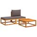 Banc de jardin 3 pièces en bois d'acacia et rotin avec coussins