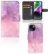 B2Ctelecom Book Case voor Hoesje iPhone 15 Pink Purple Paint