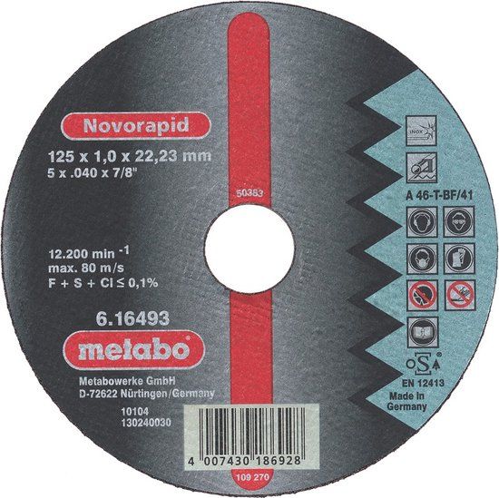 Metabo accessoires Metabo Novorapid 616274000 Doorslijpschijf recht 230 mm 25 stuk(s) Metaal