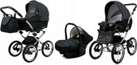 BabyLux® Margaret Exclusive | Set de poussette 3 en 1 | Pois blancs | Poussette combinée | Poussette