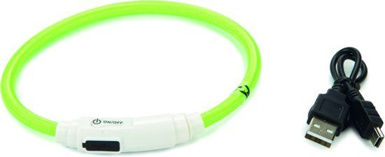 Beeztees nylon Safety Gear halsband+USB Flashix - Groen - 35 cm x 0,7 mm