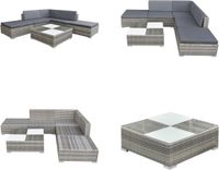 vidaXL 6-delige Loungeset met Kussens, Poly Rattan, Grijs