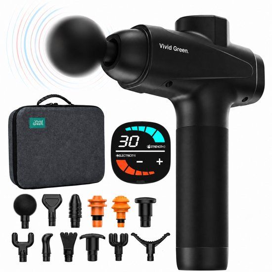 Vivid Green Pro Massage Gun - 12 Accessoires - Black