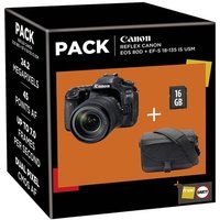 Canon Fnac Pack EOS 80D Reflex Behuizing + EF-S 18-135 IS USM Lens + Draagtas + 16GB SD-Kaart