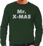 Bellatio Decorations Mr. x-mas Foute Kersttrui - sweater - groen - voor heren - zilver glitter letters - kerstkleding M