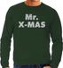 Bellatio Decorations Mr. x-mas Foute Kersttrui - sweater - groen - voor heren - zilver glitter letters - kerstkleding M