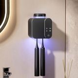 OEM Zouma B.V. UV-tandenborstelsterilisator, wandgemonteerde elektrische tandenborstel met droogfunctie, ondersteunt opladen via zonne-energie en USB, tandenborstelhouder met dubbele sleuf (zwart).