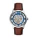 Fossil Townsman horloge voor mannen, automatische driehandbeweging met roestvrij staal of leren riem, blauw en bruin, 44 mm
