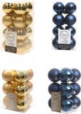 Decoris Kaemingk B.V. Kerstversiering kunststof kerstballen kleuren mix donkerblauw/goud 4 en 6 cm pakket van 80x stuks