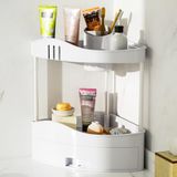 BAKAJI Hoekplank voor badkamer met lade, organizer met meerdere niveaus van hard plastic, hoekplank voor badkamer, keuken, kantoor, thuis (2 planken)