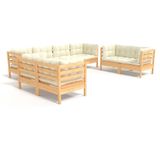 vidaXL 8-delige loungeset met crèmekleurige kussens van massief grenenhout