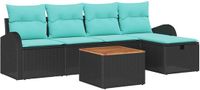 vidaXL Tuinbank Set 6-delig Zwart Polyrattan