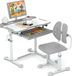 COSTWAY Bureau pour enfants avec chaise, bureau pour enfants avec tiroir et porte-livres, plateau de table, bureau pour écoliers à partir de 3 ans, gris