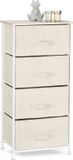 Merkloos Relaxdays ladekast, met 4 stoffen lades, metaal en hout, ladeblok, commode, ladesysteem, HxBxD: 95 x 45 x 30 cm, beige