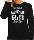 Bellatio Decorations Awesome 65 year - geweldige 65 jaar cadeau sweater / trui zwart dames - Verjaardag cadeau / kado sweater S