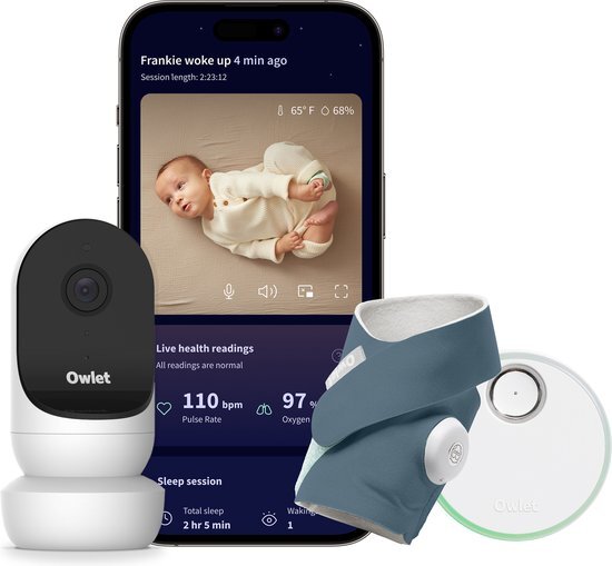 Owlet Dream Sock & Cam 2 Bundel - Medisch gecertificeerde slimme babyfoon met camera en live hartslag-, zuurstof- en gezondheidsmeldingen – Blauw