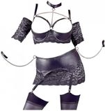Cottelli Bondage Setje – met open cups en boeien – Zwart – XL – 90D