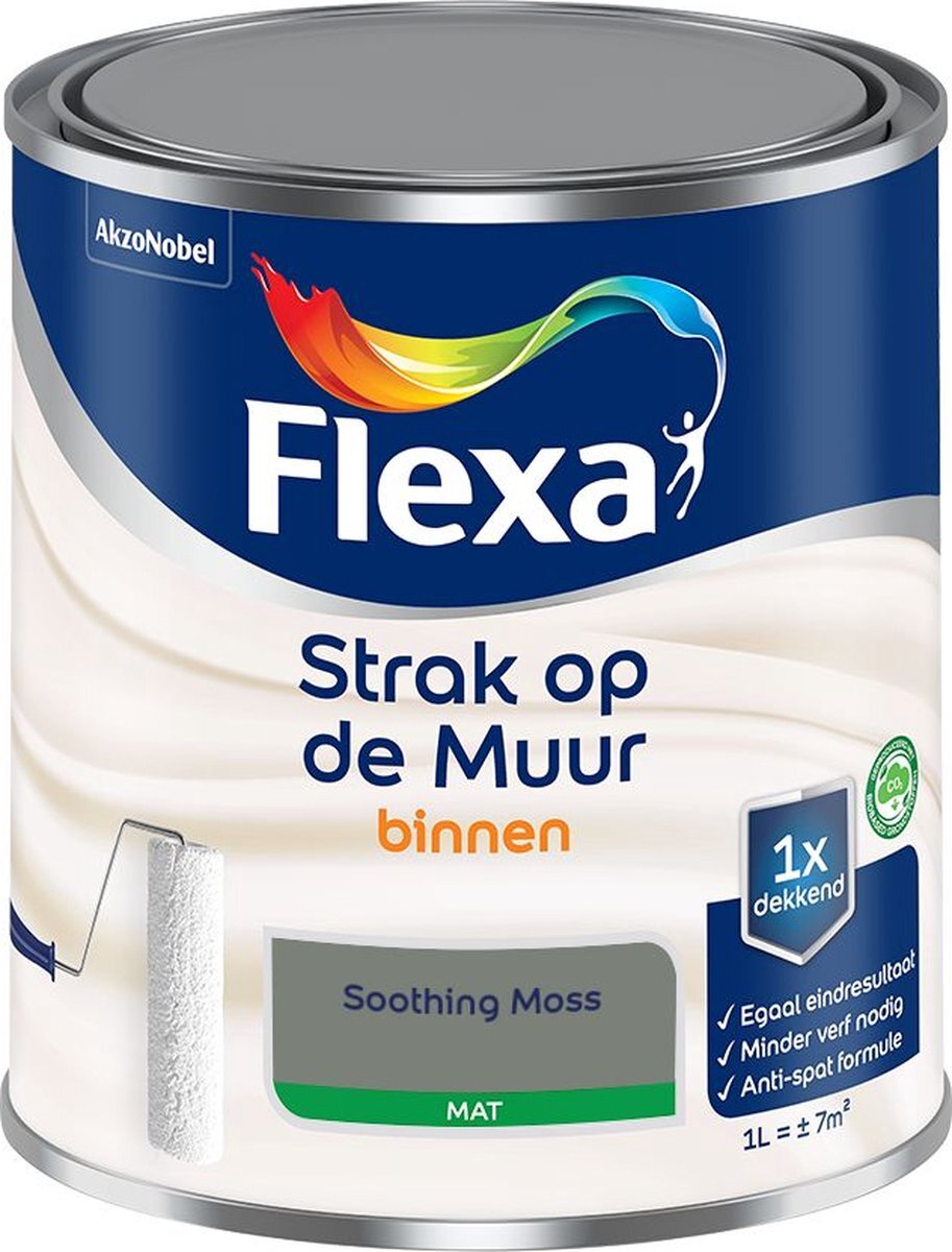 FLEXA Strak op de Muur - Binnen muurverf - Mat - Soothing Moss - 1 liter