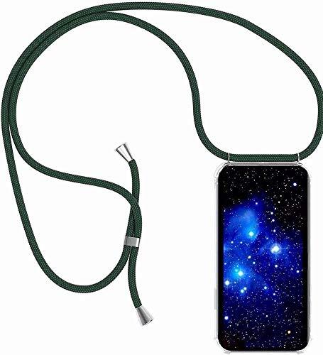 Bigcousin Crossbody Case Compatibel met Samsung Galaxy J5 2016/J510, Clear Cover Shell met Neck Cord Lanyard Strap, Donkergroen