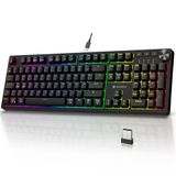 KOORUI Gaming toetsenbord, mechanisch toetsenbord, draadloos/bekabeld/Bluetooth RGB toetsenbord, oplaadbare batterij, volledige grootte, Duitse lay-out QWERTZ voor Windows MacOS Linux-blauwe