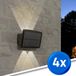 RexTech Solar wandlamp buiten 'Njord' - Set van 4 - Zwart