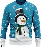 JAP Christmas Kersttrui (maat S) - 100% Gerecycled - Kriebelt niet - Kerstcadeau volwassenen - Foute Kersttrui dames en heren - Sneeuwpop - Blauw
