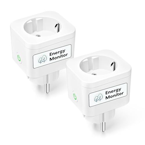 Meross Smart Socket met Verbruiksmeting, 16A Bluetooth WLAN met Spraak- en Afstandsbediening, Timer, Balkon Stopcontactmeter, Compatibel met Alexa en Google Home, 2 stuks