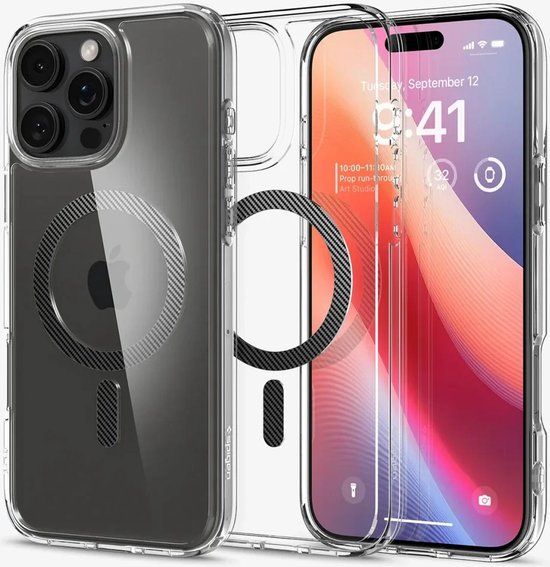 Spigen Ultra Hybrid MagFit - Hoesje Geschikt voor Apple iPhone 16 Pro - Compatibel met MagSafe - Back Cover Carbon Fiber