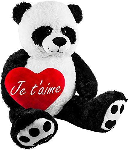 BRUBAKER XXL Panda 100 cm groot met T'Aime hart knuffeldier teddybeer