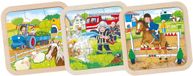 Goki Houten Puzzel - set van 3 - brandweer, tractor, paard - 9 stukjes
