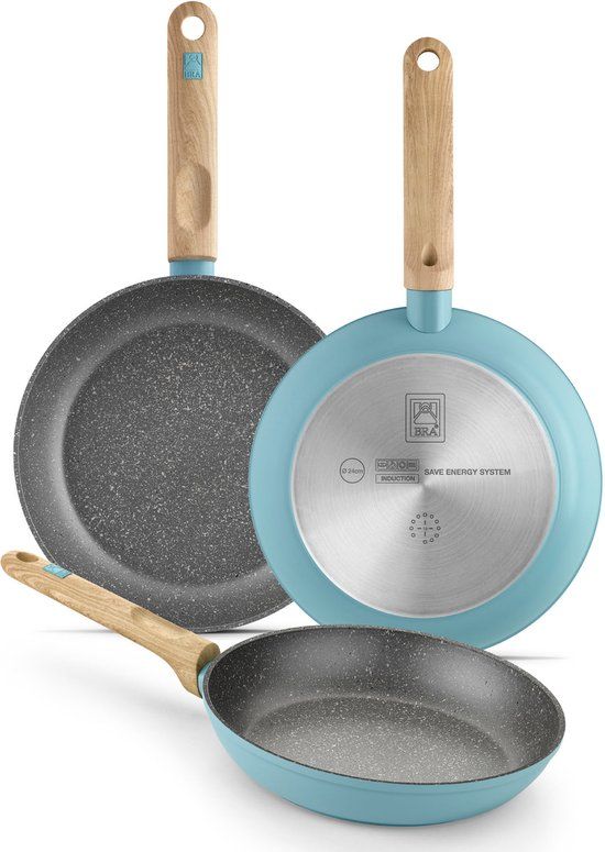 BRA Nordik Pannenset - 3-delig - Turkoois - Gietaluminium - Geschikt voor alle warmtebronnen