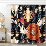BSHAPPLUS Boho Bloemen Douchegordijn, 180 cm L x 180 cm Modern Mid Century Stof Doek Douchegordijnen voor Badkamer met Haken
