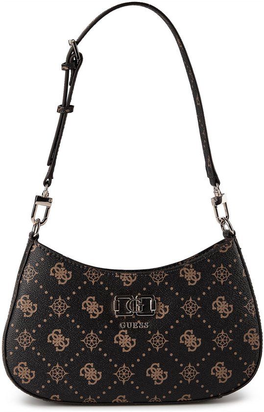 GUESS Emelie Logo Top Zip Shoulder Bag Espresso Logo donkerbruin