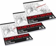 Merkloos Schetsboek A3 formaat - 3x - tekenboek - 20 paginas - 200 g - Wit