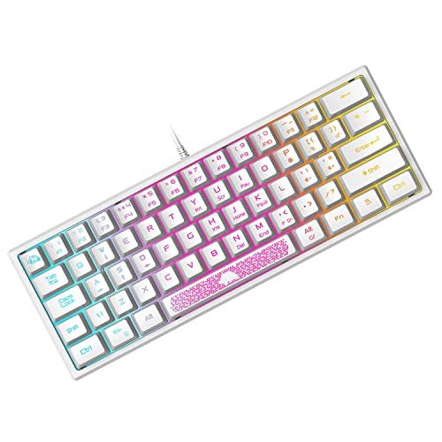 ZIYOU LANG Mini 60% Gaming Keyboard - Wired Membrane - Compact 62-Key - Silent Semi-Mechanical Keycaps - Optical Chroma RGB - Ultra-light - UK Layout - White
